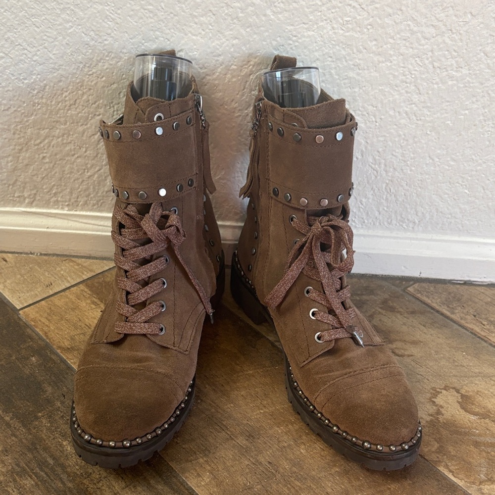 Sam Edelman Jennifer Studded Combat Suede Boot in Taupe